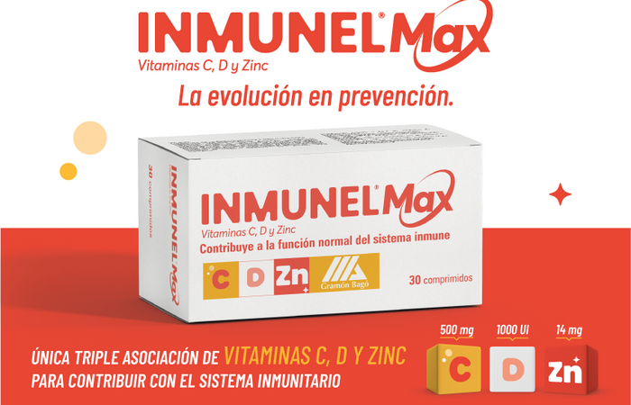 Única triple asociación de vitaminas C,D y Zinc: Inmunel Max